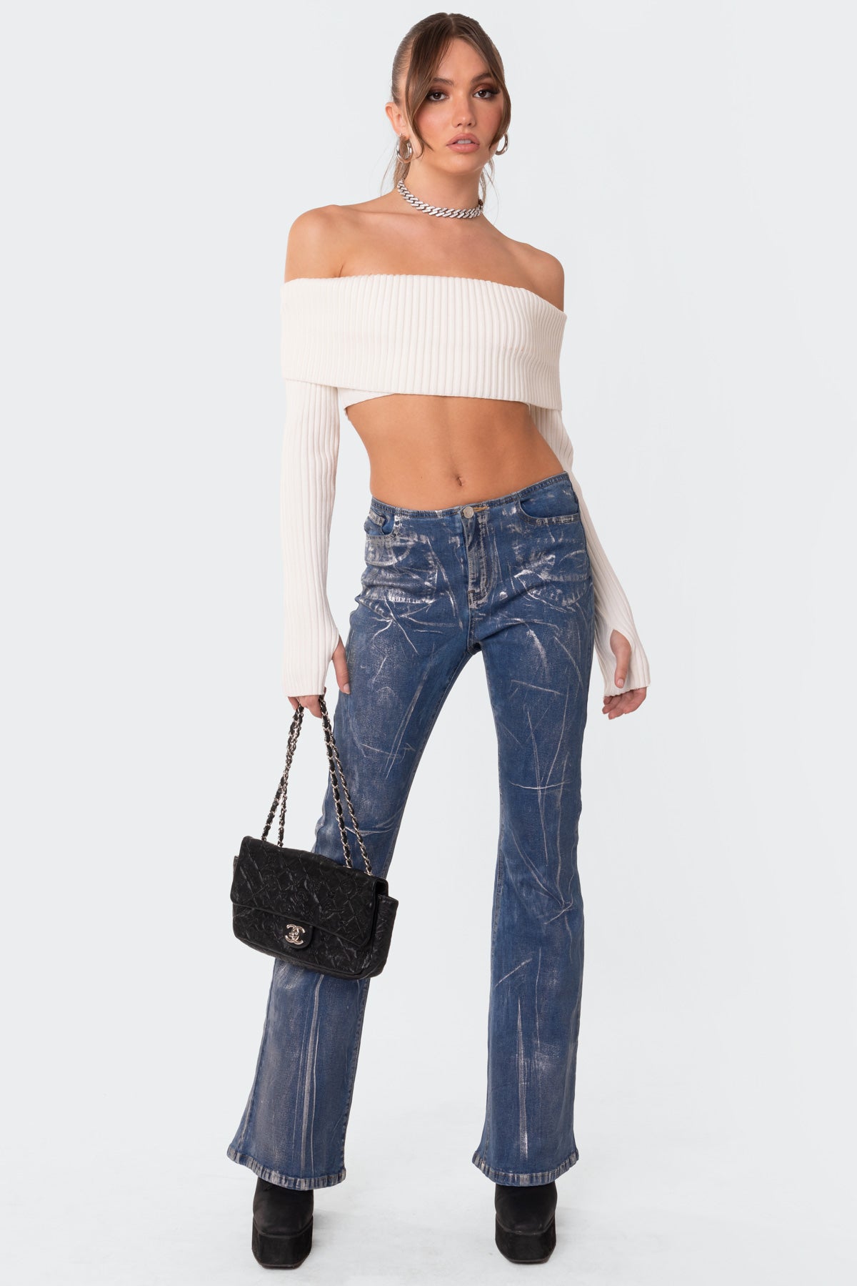 Astrea Fold Over Cropped Sweater - Image 5