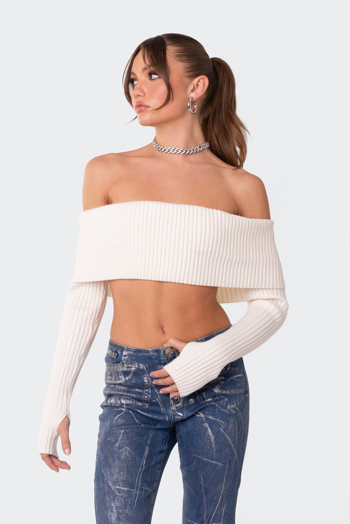 Astrea Fold Over Cropped Sweater - Image 2