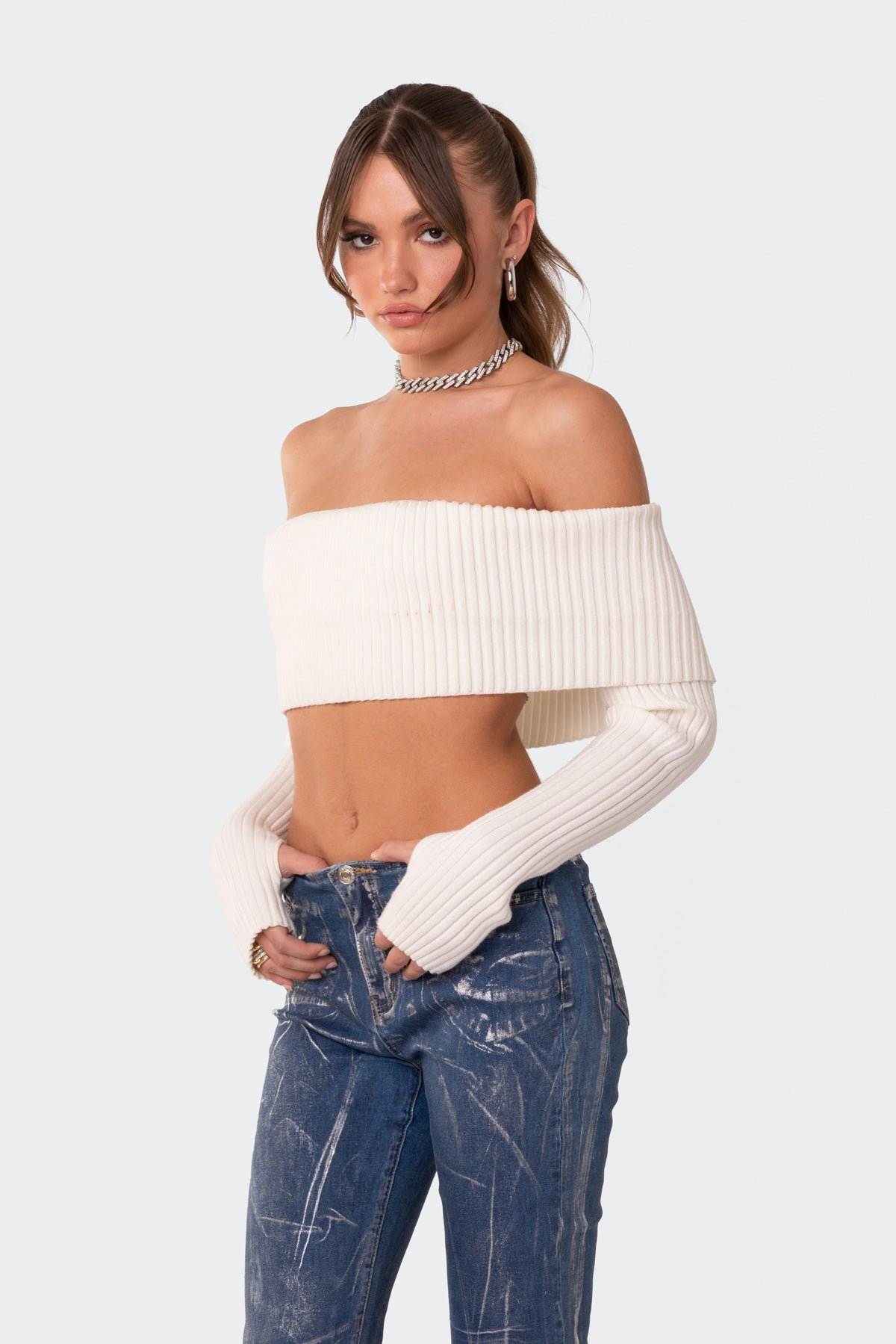 Astrea Fold Over Cropped Sweater - Image 3