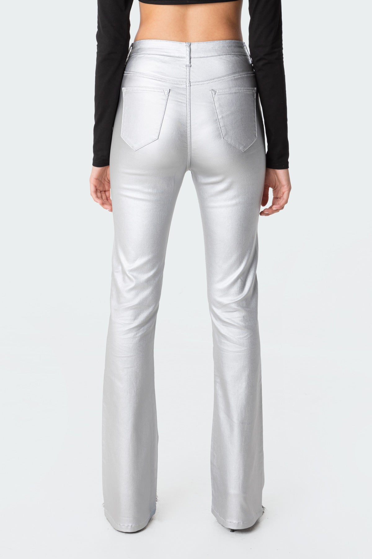 Luna Faux Leather Mid Rise Flared Jeans - Image 4