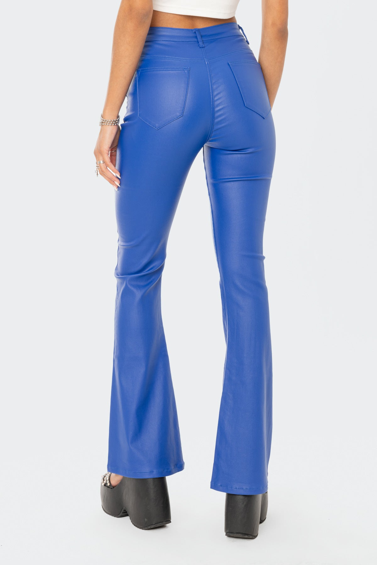 Luna Faux Leather Mid Rise Flared Jeans - Image 4