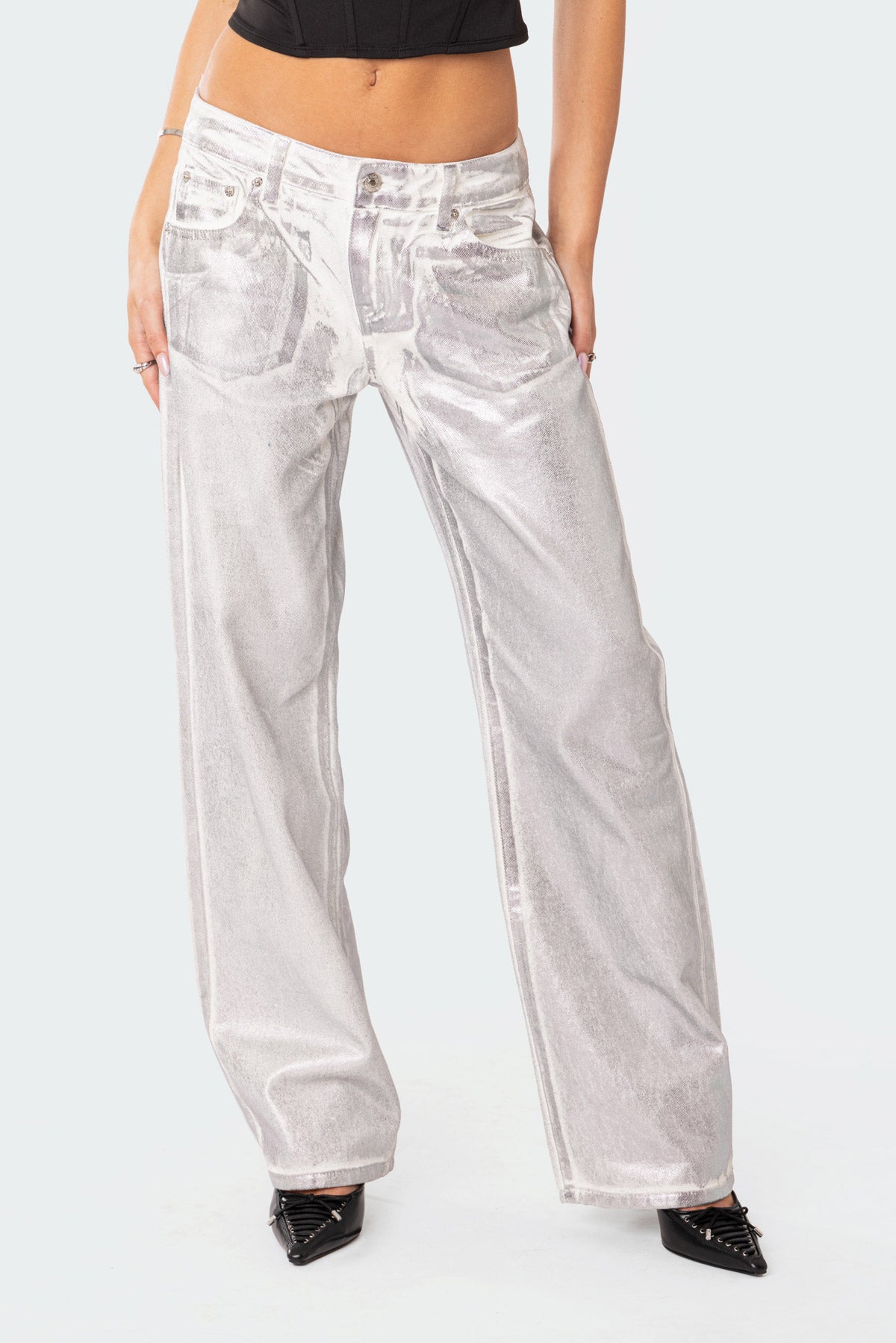 Jolene Metallic Low Rise Wide Leg Jeans - Image 2