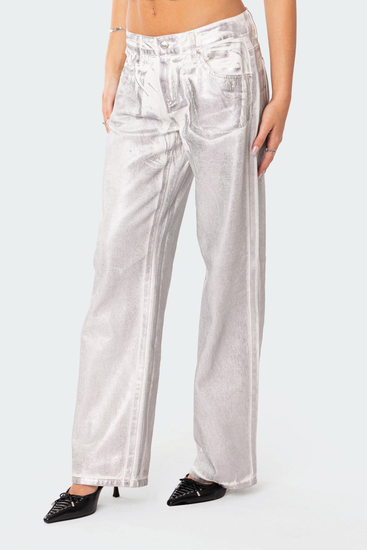 Jolene Metallic Low Rise Wide Leg Jeans - Image 4