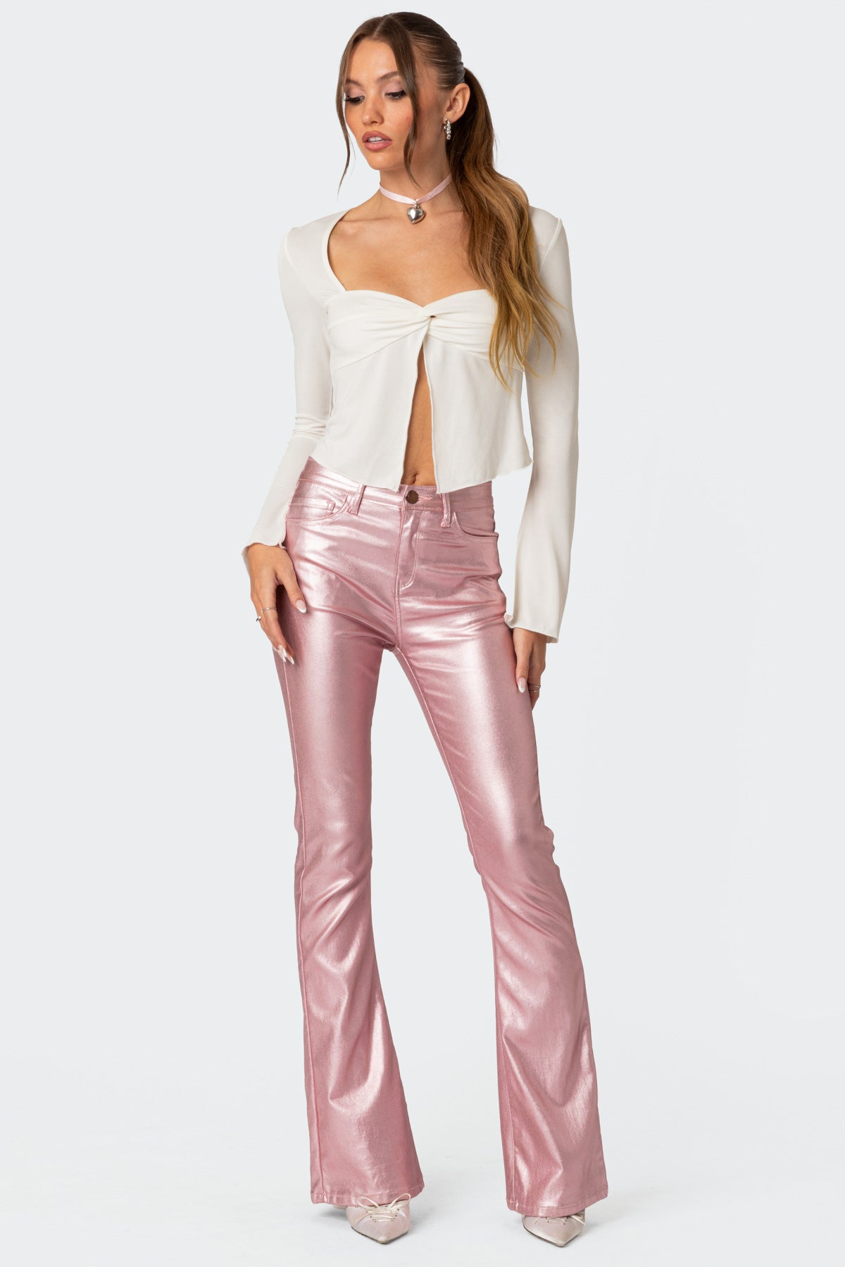 Luna Faux Leather Mid Rise Flared Jeans - Image 4