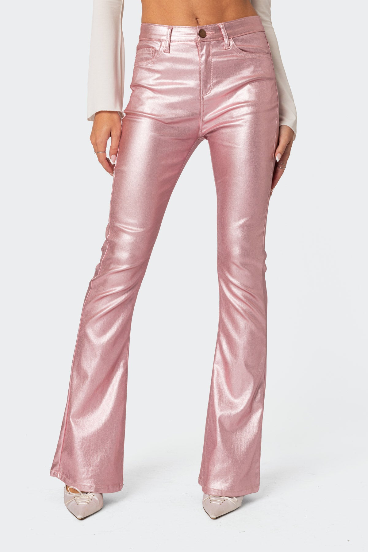 Luna Faux Leather Mid Rise Flared Jeans - Image 2