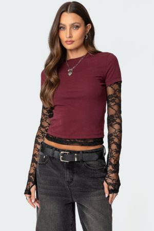 Layered Lace Sleeve Top