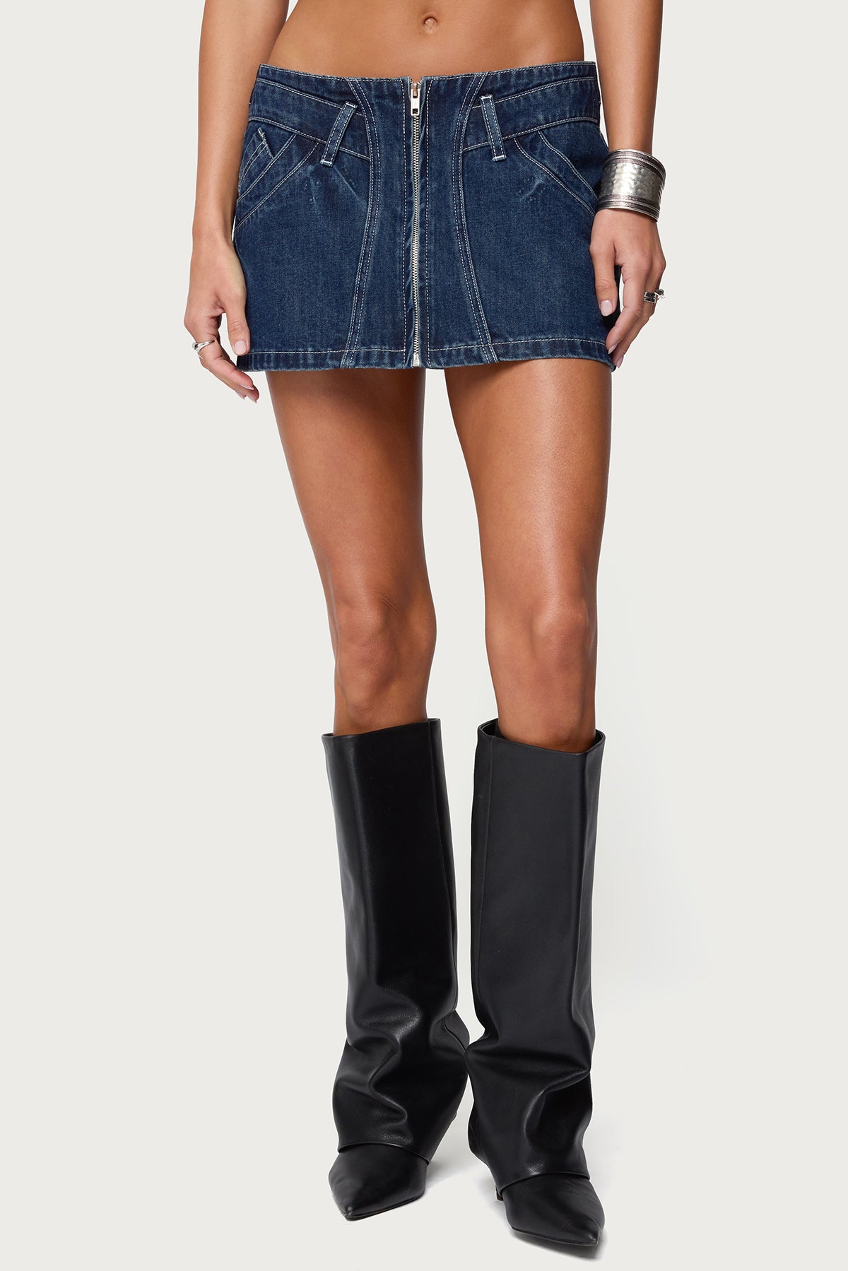 Sharlo Zip Up Denim Mini Skirt - Image 2