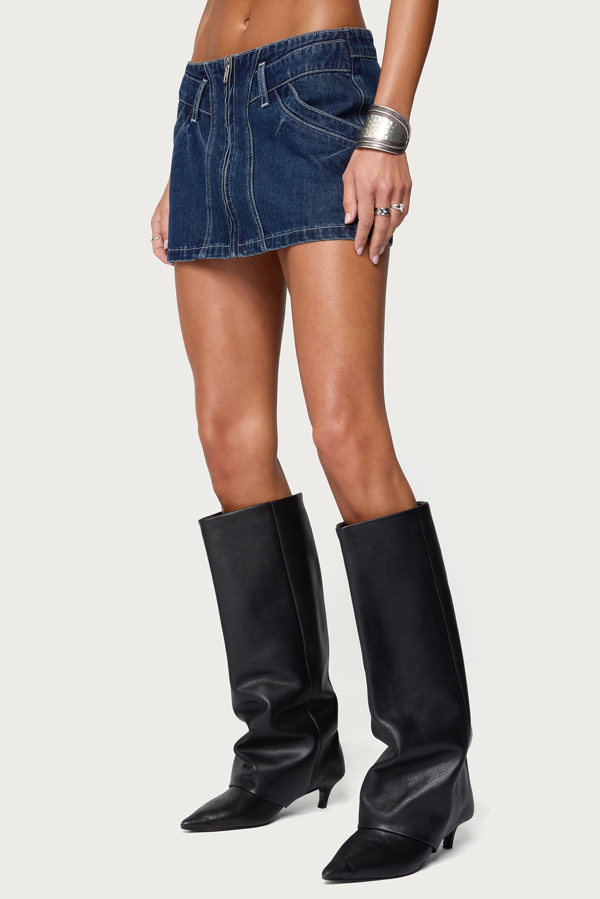 Sharlo Zip Up Denim Mini Skirt - Image 3