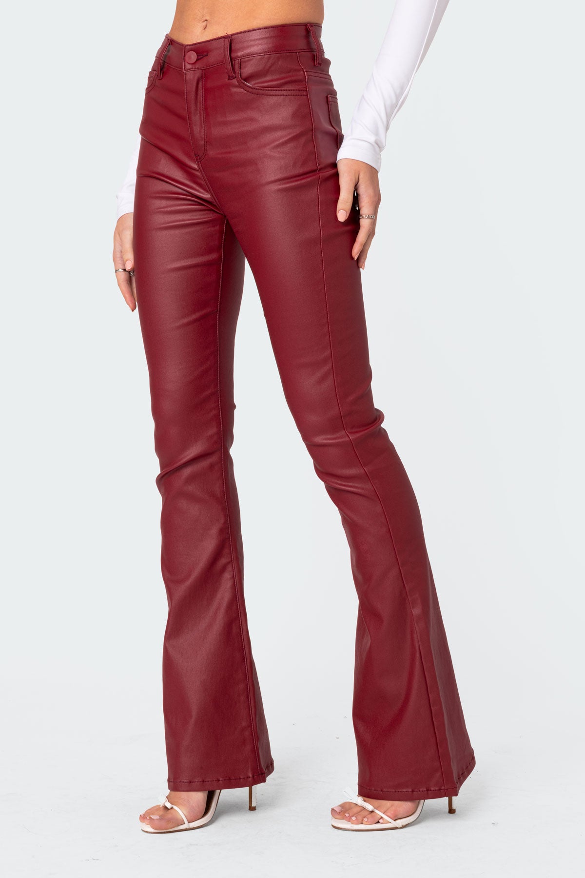 Luna Faux Leather Mid Rise Flared Jeans - Image 3