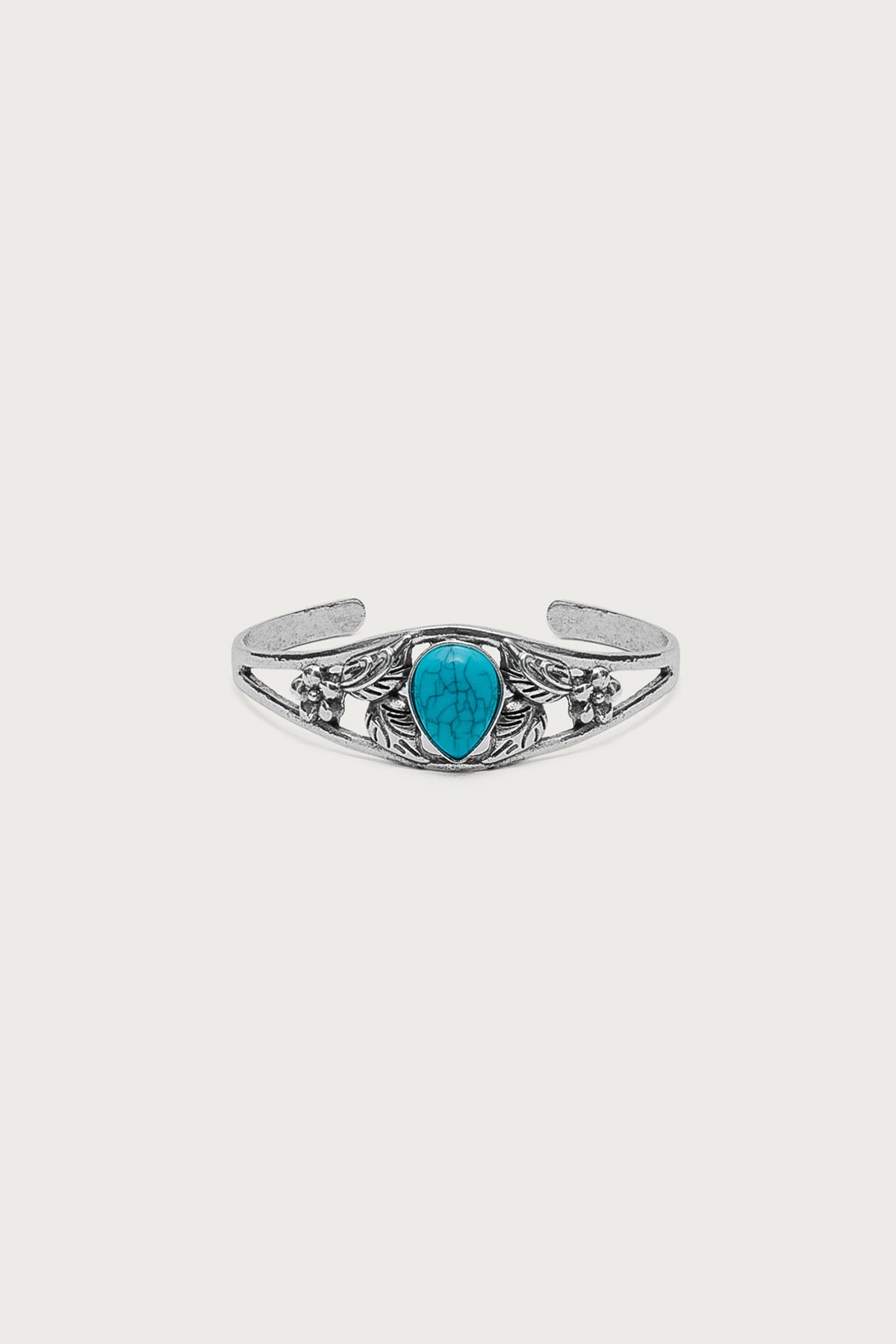 Vintage Stone & Flower Cuff Bracelet - Image 2
