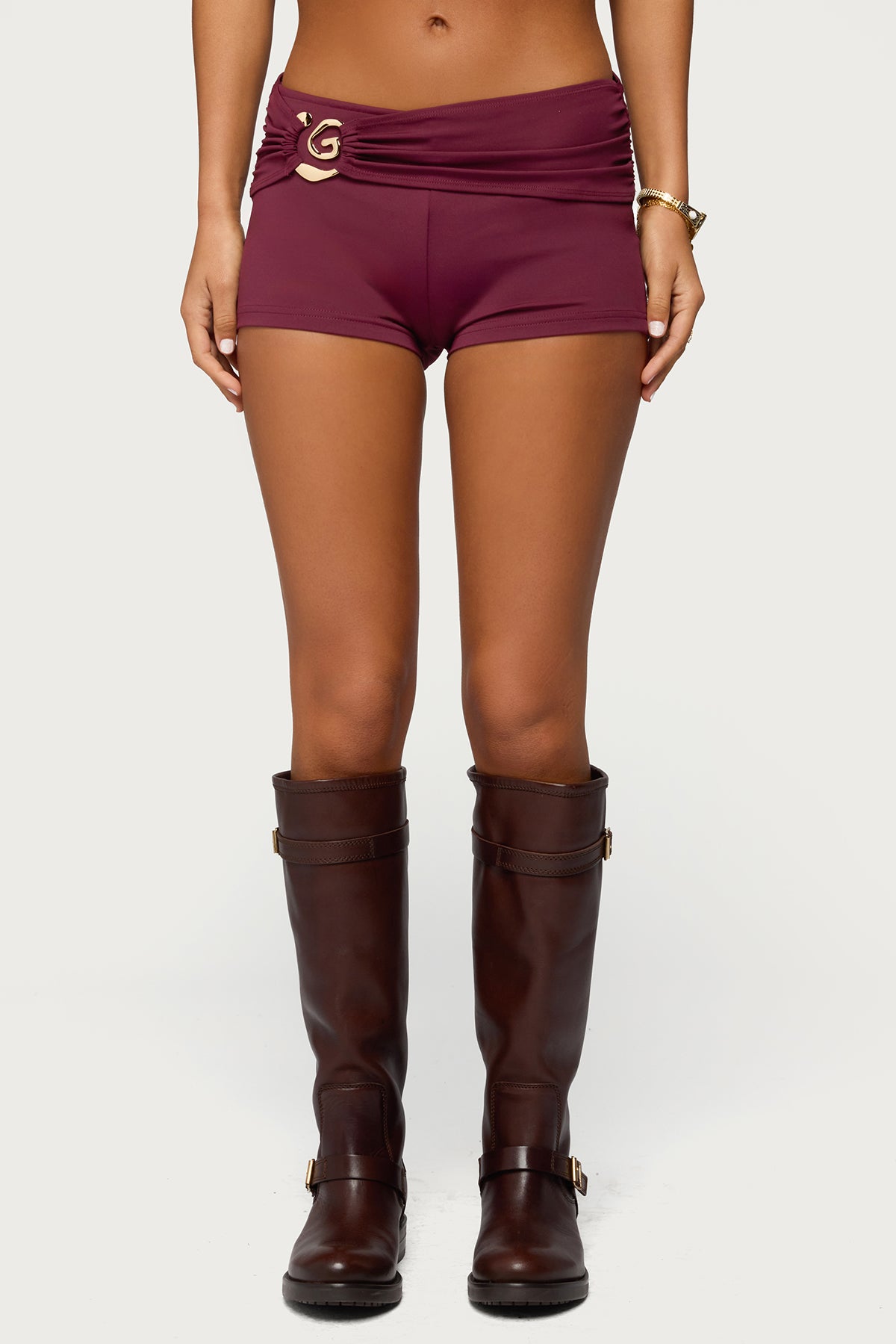 Rusana Swirl Ruched Micro Shorts - Image 2