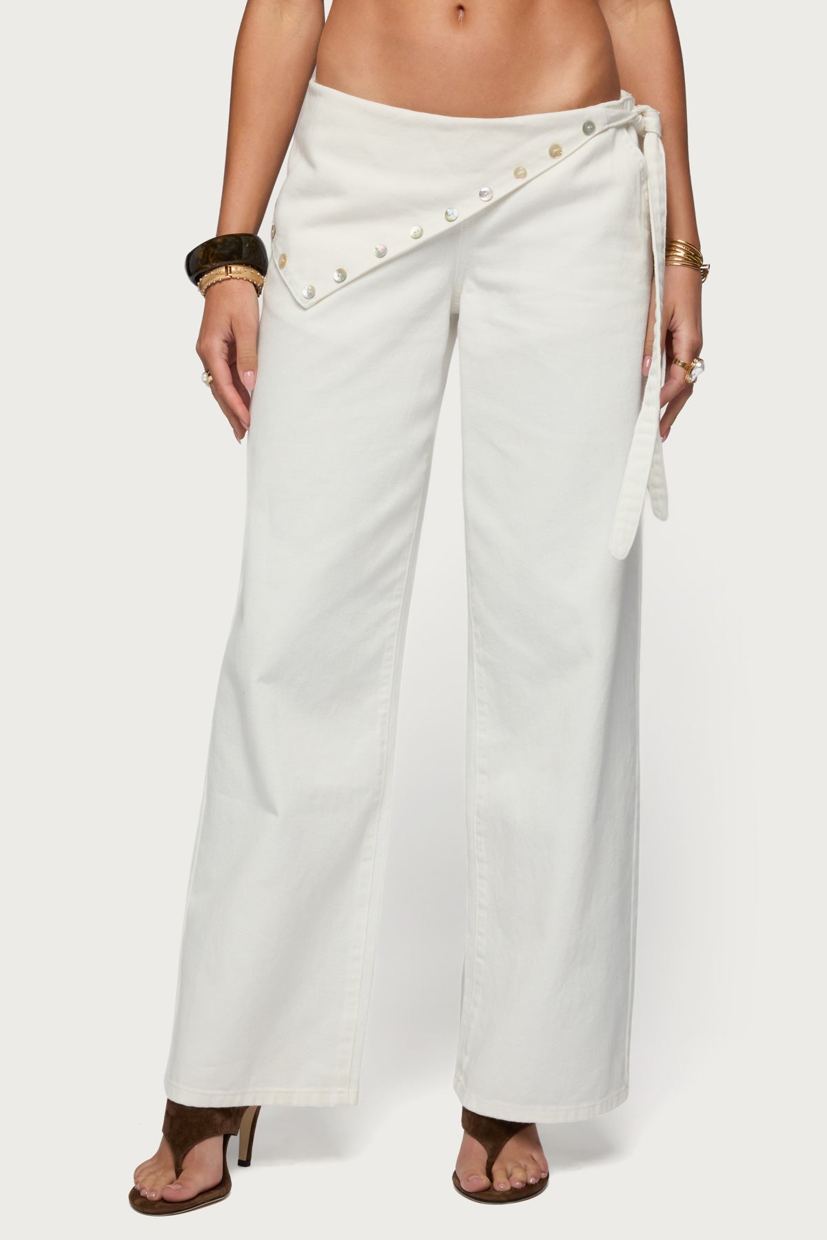 Button Foldover Low Rise Baggy Jeans - Image 3