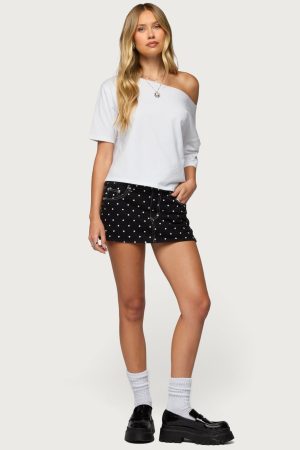 Freada Polka Dot Denim Mini Skort