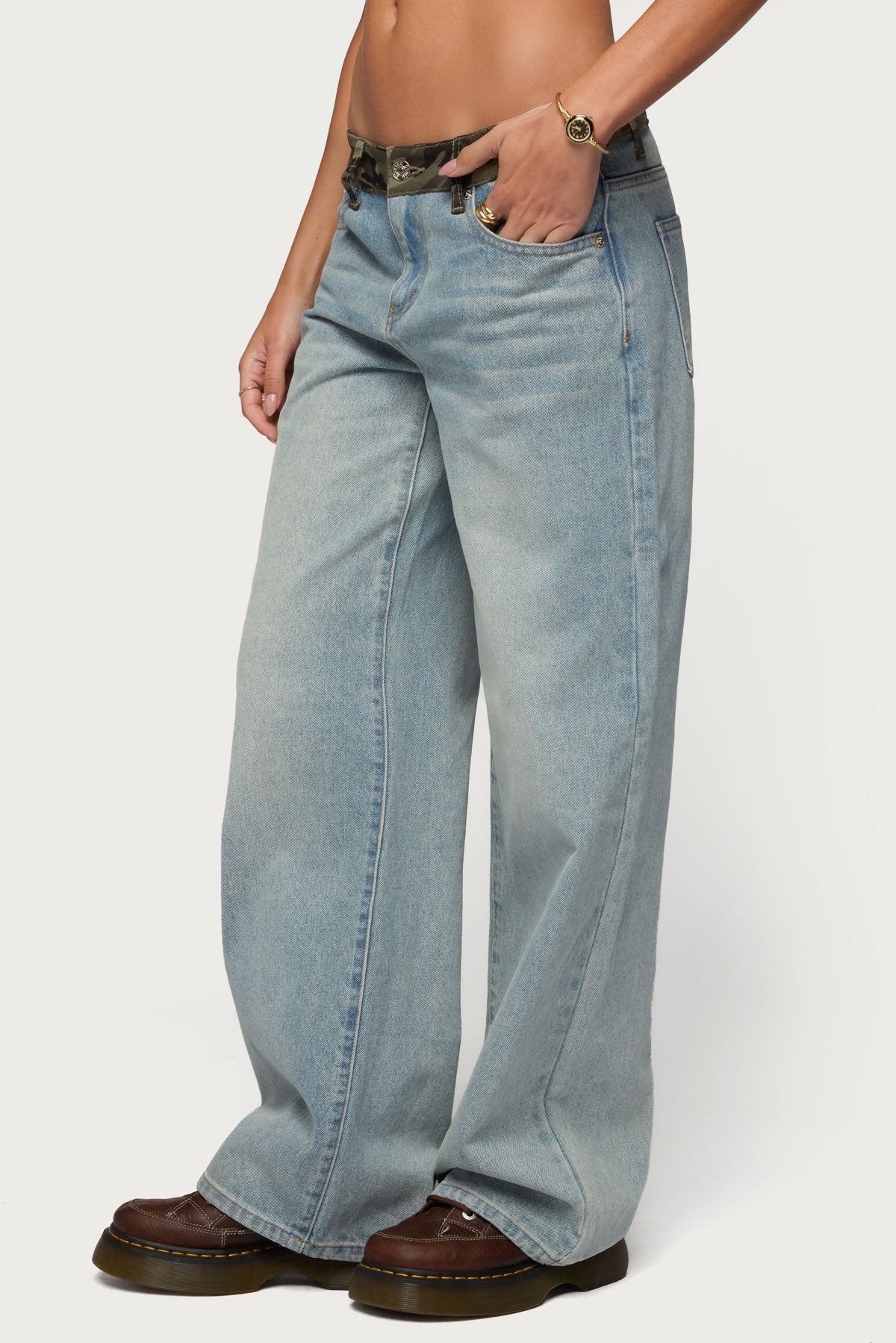 Camo Waist Low Rise Baggy Jeans - Image 4