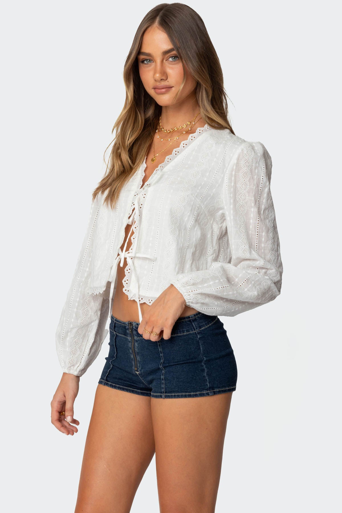 Lesley Cotton Lace Tie Front Top - Image 3