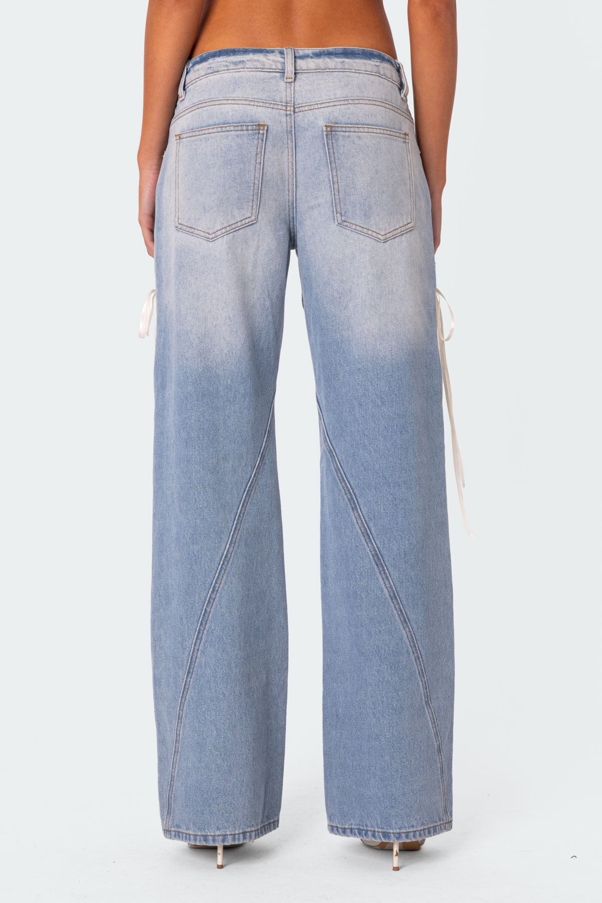 Ribbon Lace Up Low Rise Baggy Jeans - Image 5