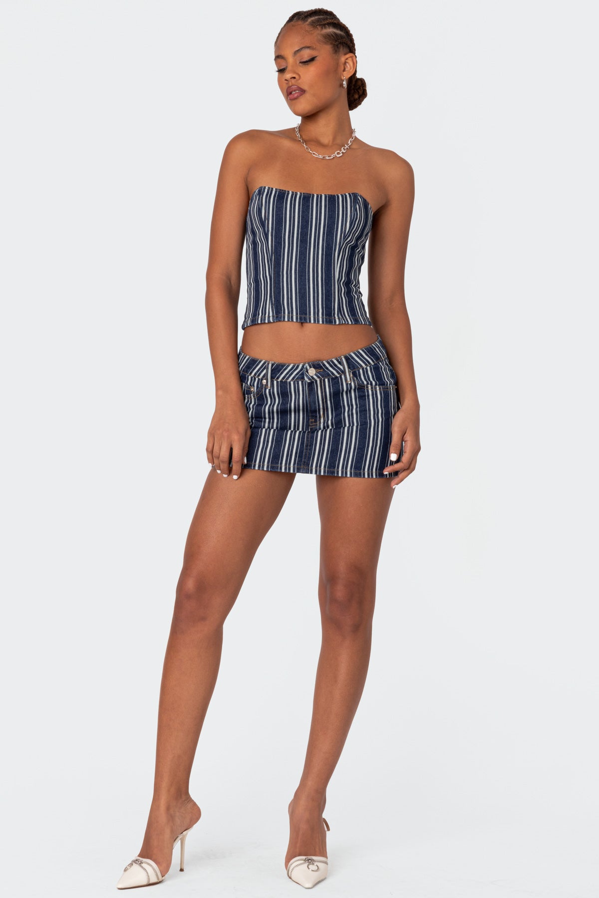 Inez Striped Denim Corset - Image 2