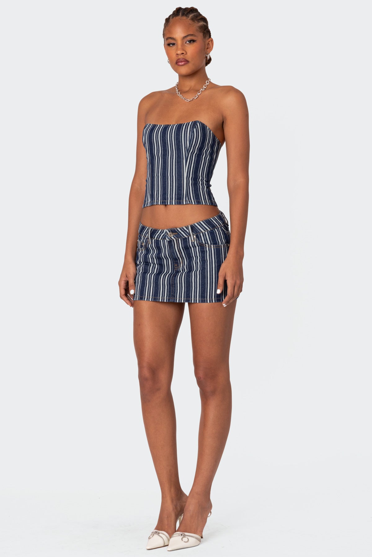 Inez Striped Denim Corset - Image 4