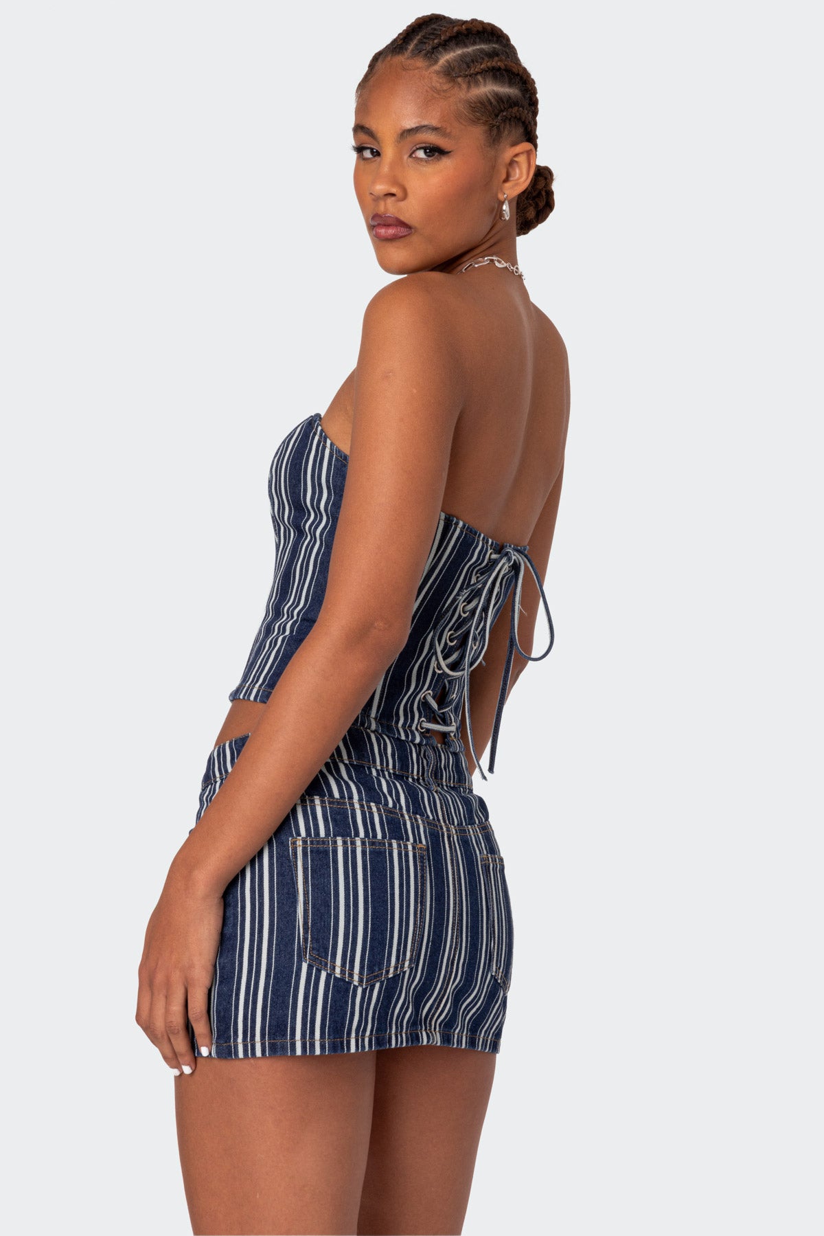 Inez Striped Denim Corset - Image 5