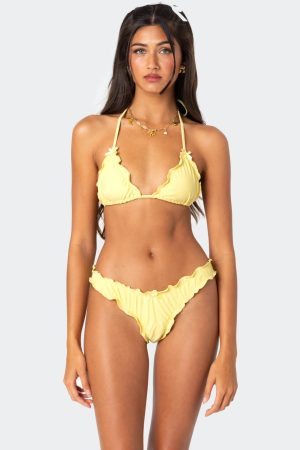 Golden Ruffle Edge Triangle Bikini Top