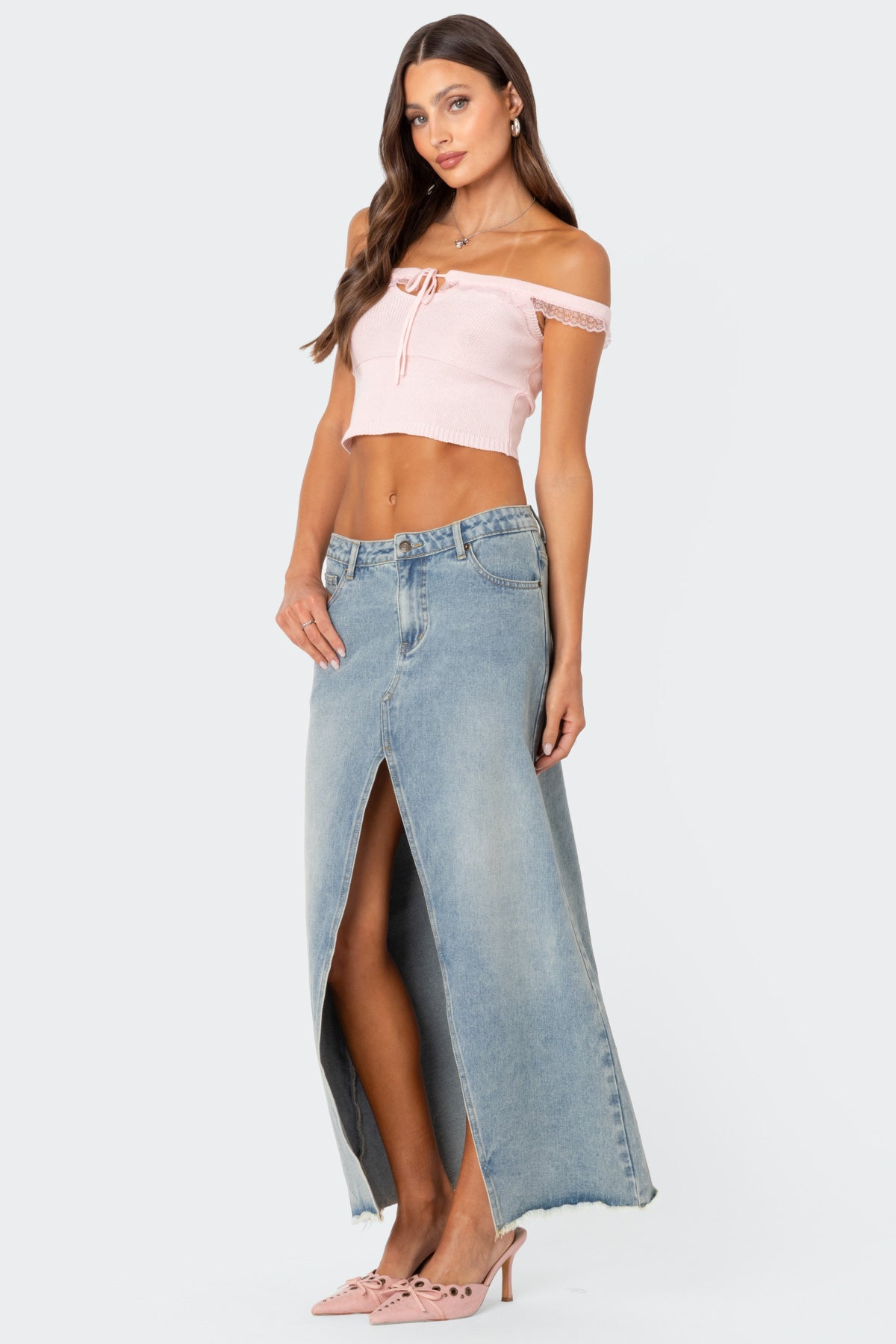 Off Shoulder Trimmed Knit Top - Image 3
