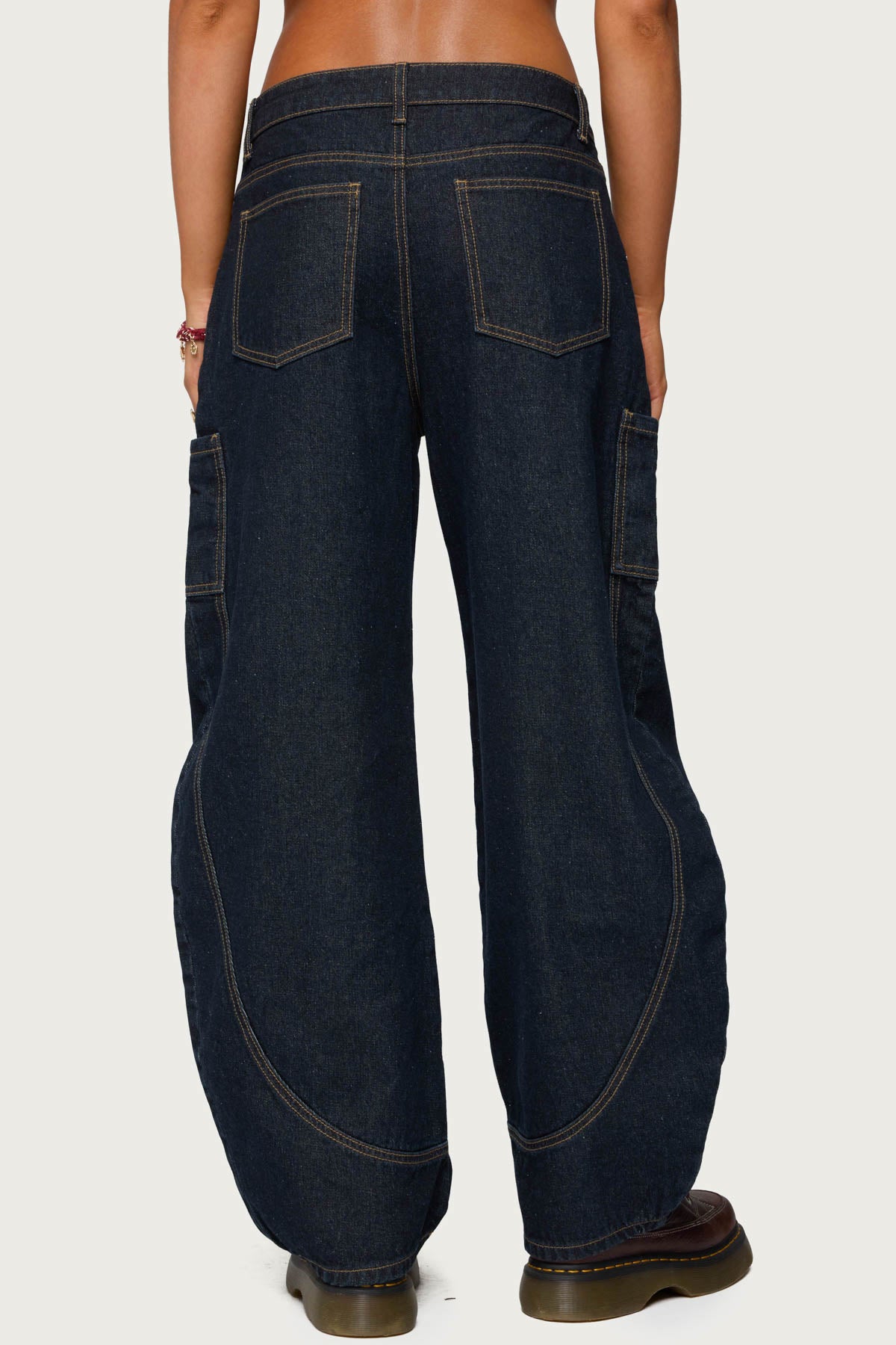 Aden Contrast Stitch Low Rise Barrel Jeans - Image 5