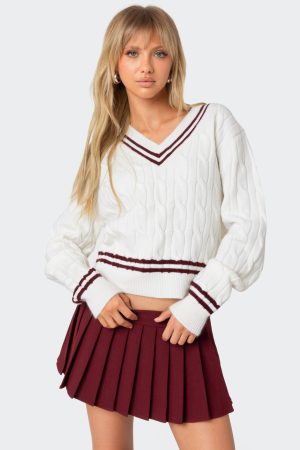 Dean V Neck Cable Knit Sweater