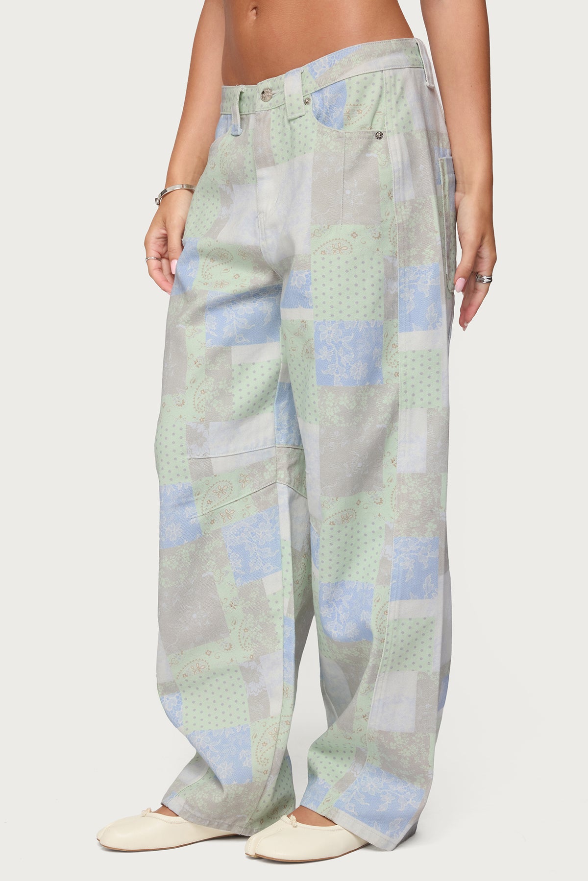 Patchwork Low Rise Barrel Leg Jeans - Image 3