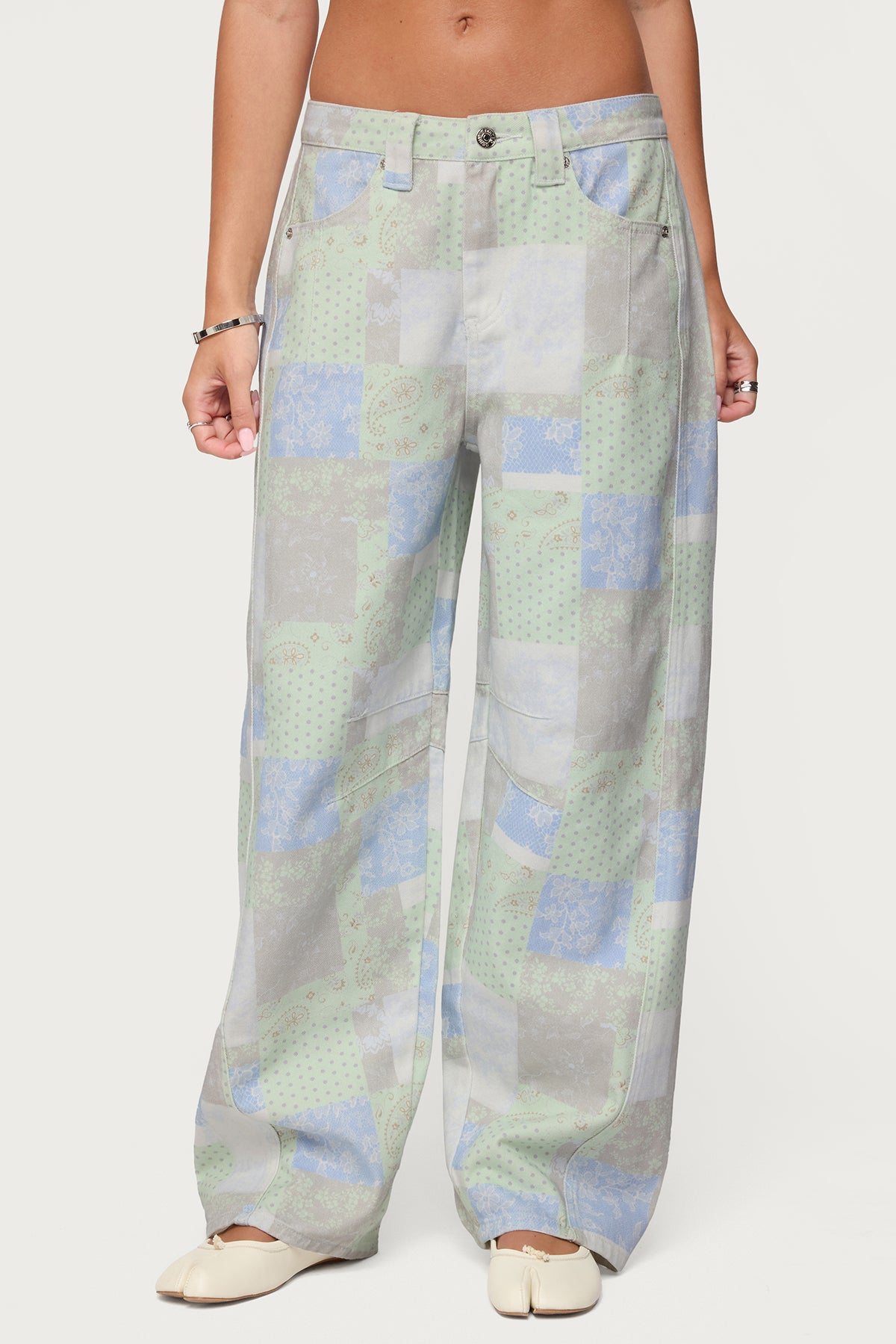 Patchwork Low Rise Barrel Leg Jeans - Image 2