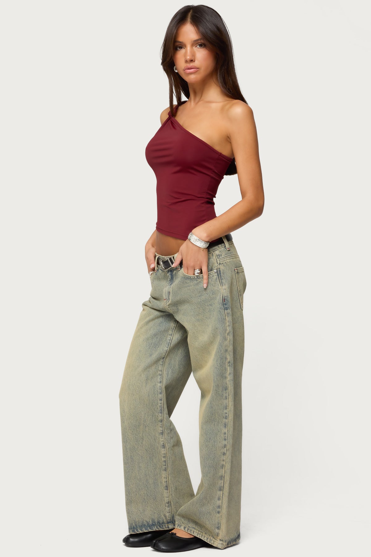 Knotted One Shoulder Asymmetric Top - Image 4