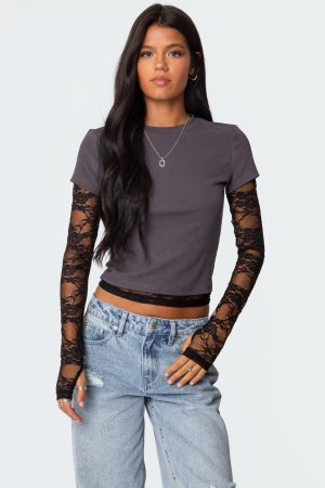 Layered Lace Sleeve Top