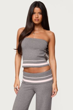 Kaliya Stripey Strapless Knit Top