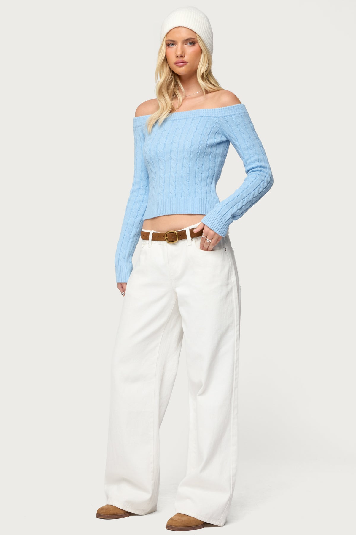 Taniza Off Shoulder Cable Knit Sweater - Image 5