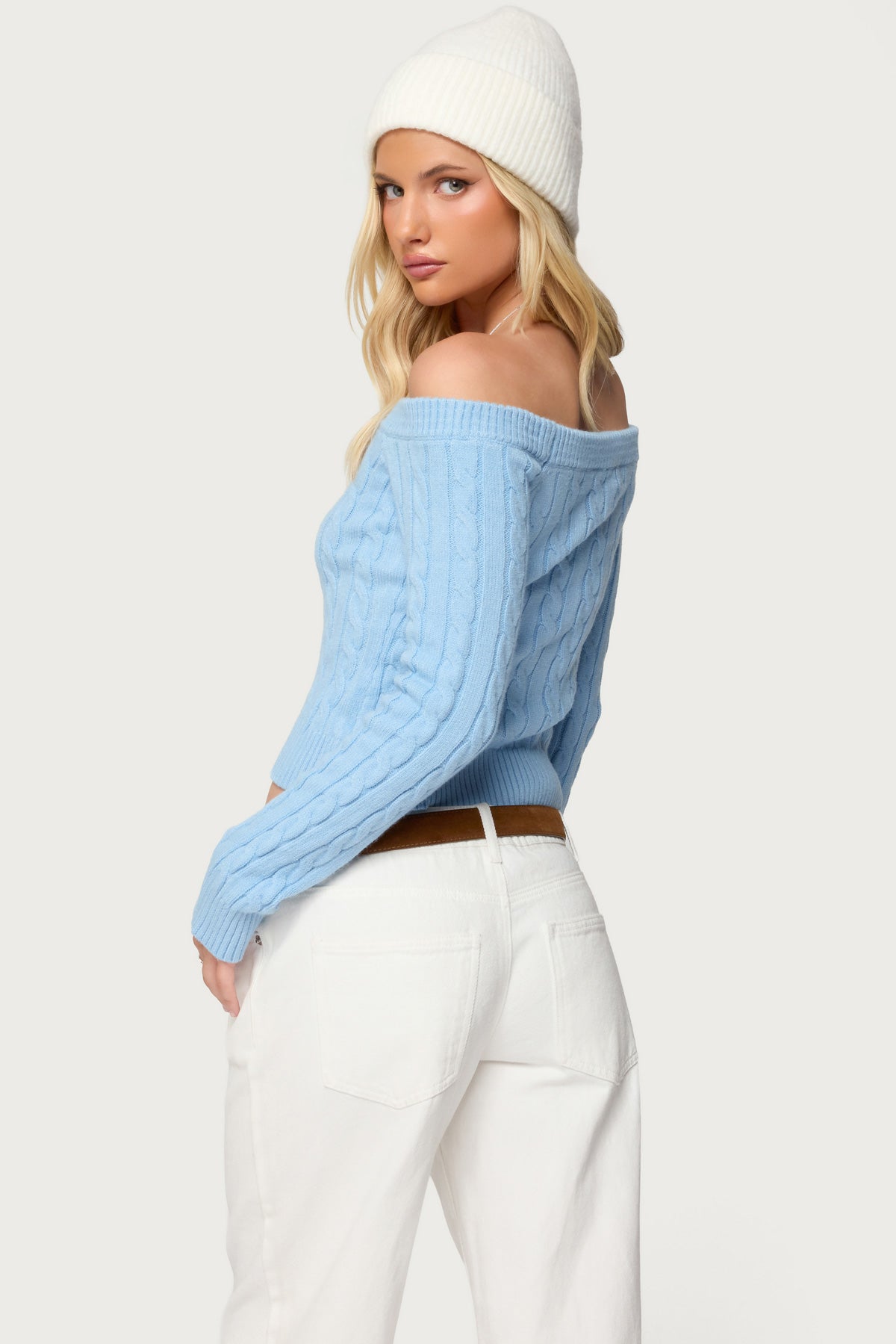 Taniza Off Shoulder Cable Knit Sweater - Image 6