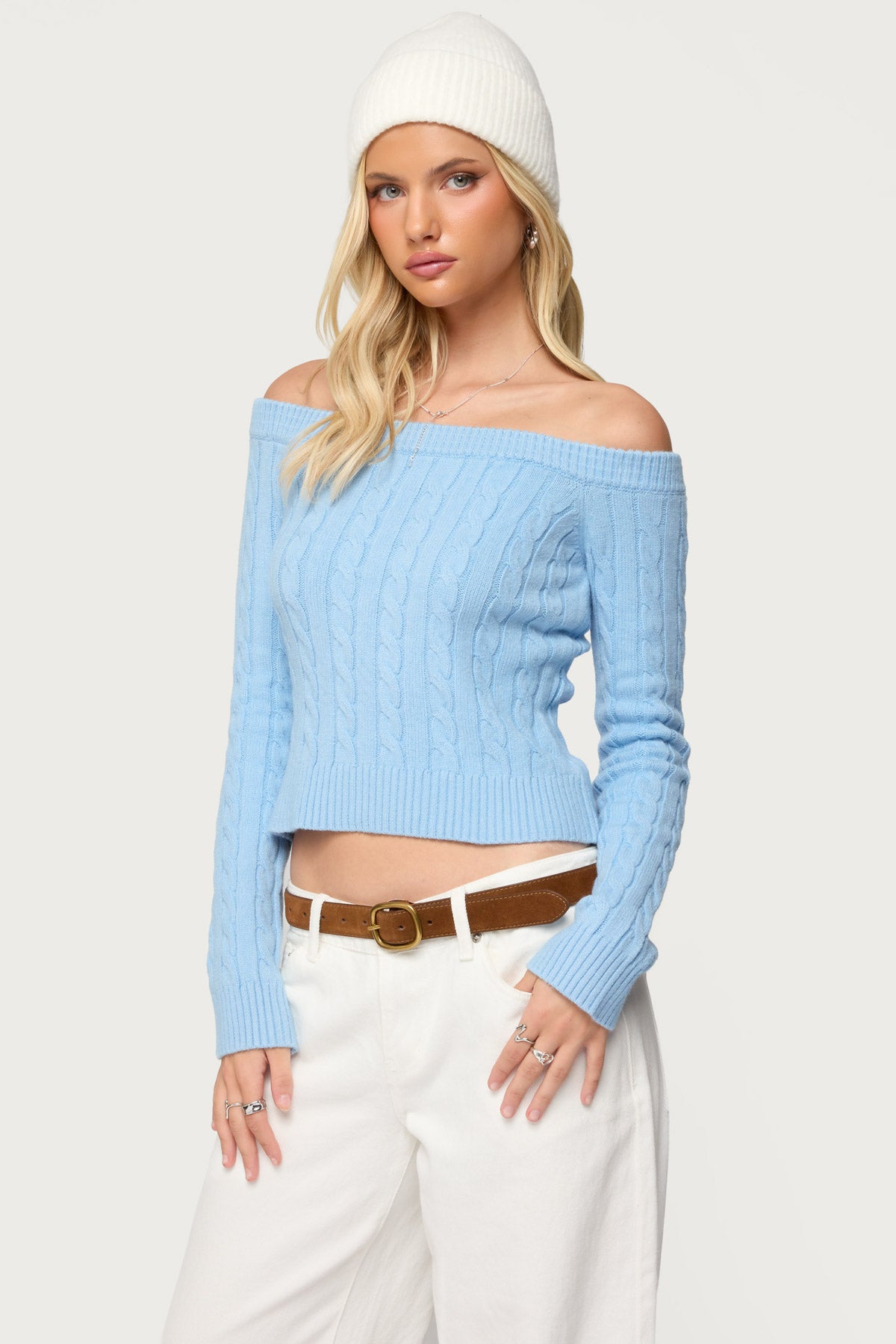 Taniza Off Shoulder Cable Knit Sweater - Image 4