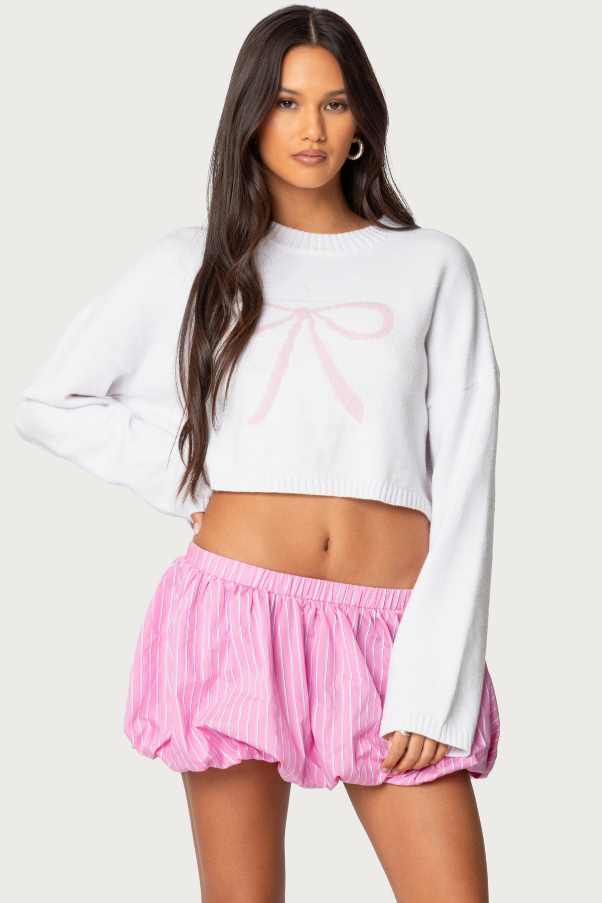 Knit Bow Cropped Sweater - Image 4
