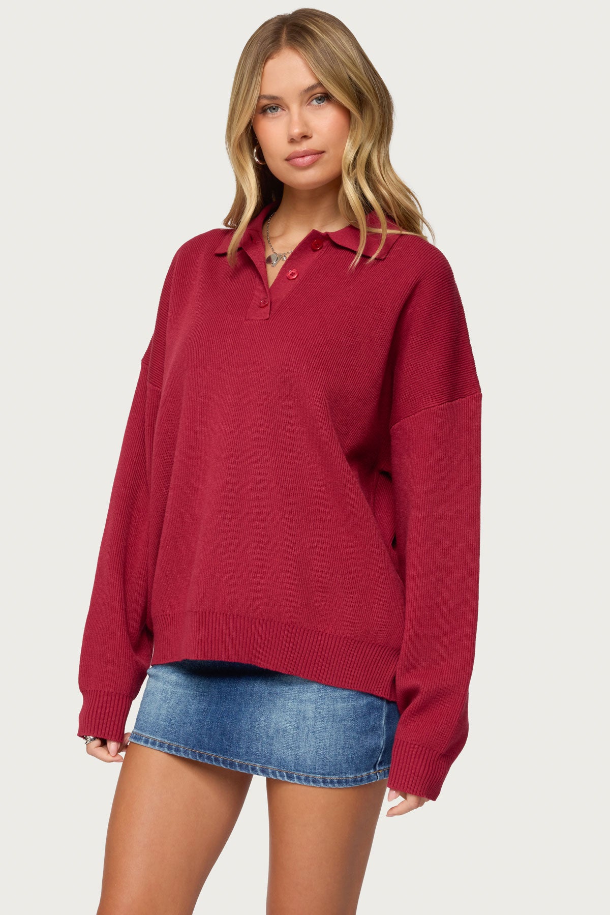 Lorie Oversized Knit Polo Sweater - Image 4