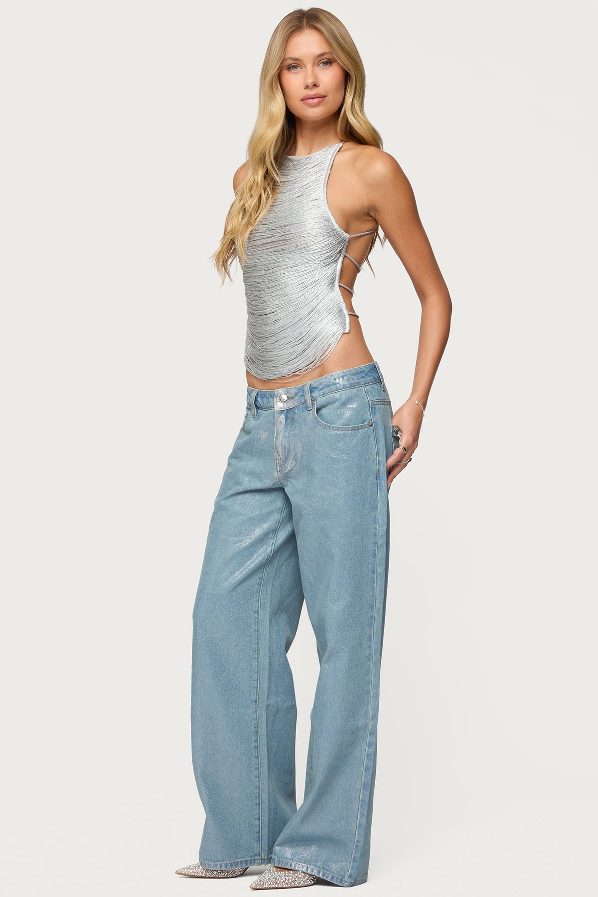 Kalana Crisscross Backless Fringed Top - Image 4