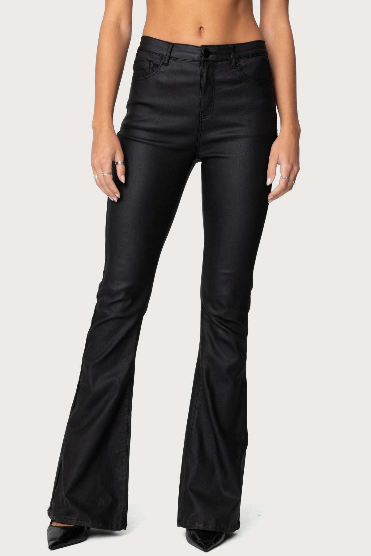 Luna Faux Leather Mid Rise Flared Jeans - Image 2