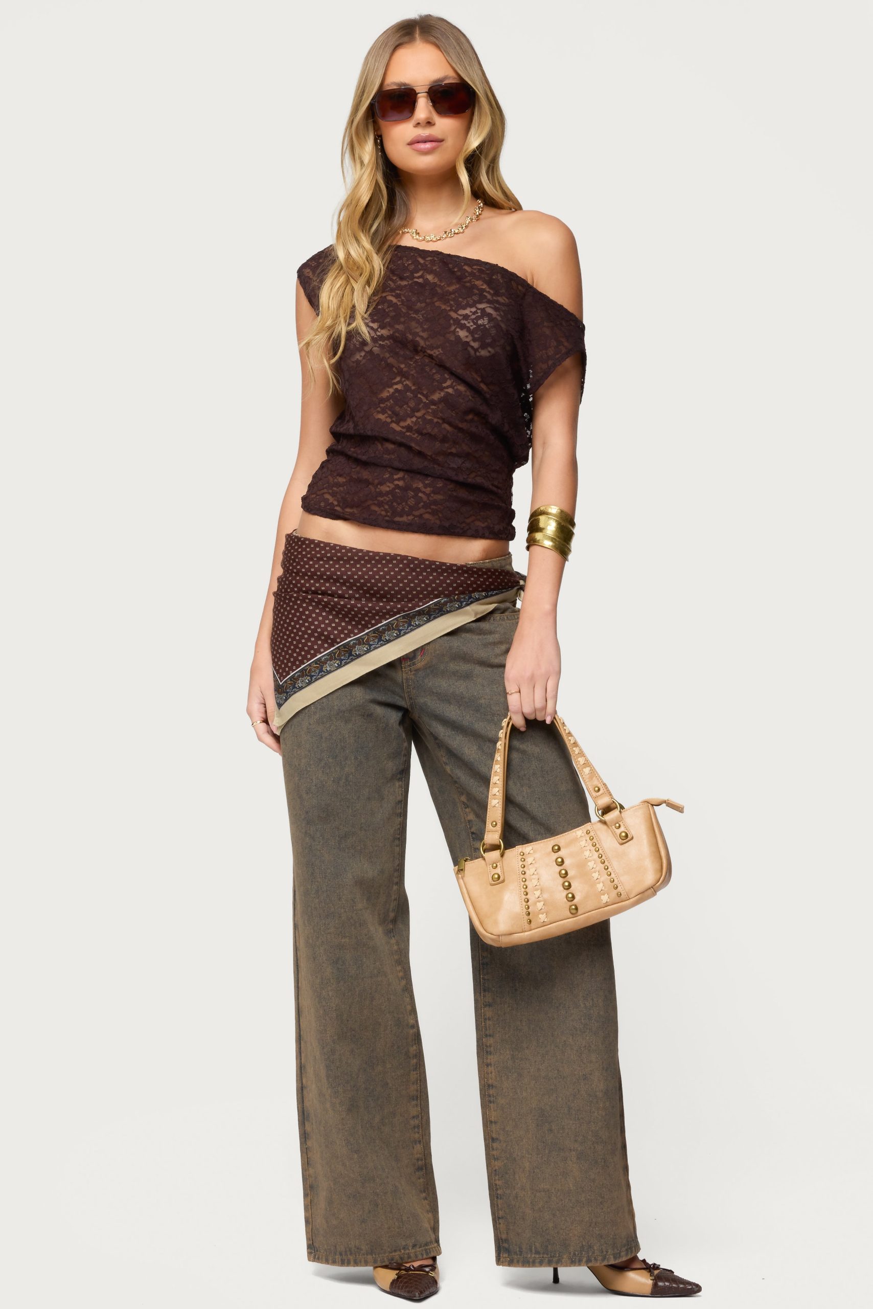 Kessa Sheer Lace Off Shoulder Top - Image 2