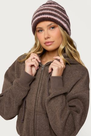 Striped Fuzzy Knit Beanie