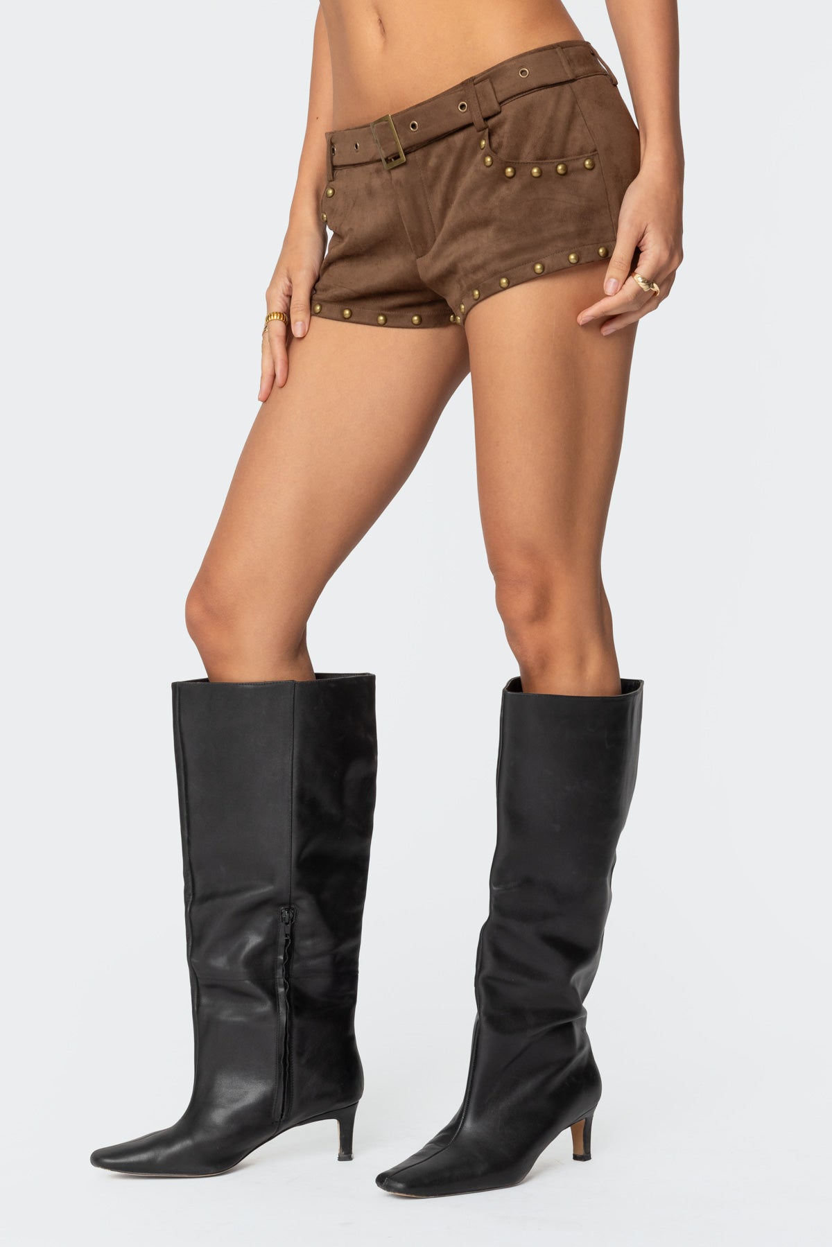 Studded Faux Suede Micro Shorts - Image 3