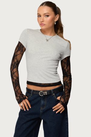 Layered Lace Sleeve Top