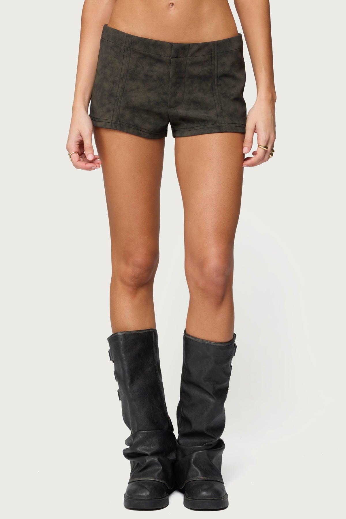Taia Distressed Faux Leather Micro Shorts - Image 2
