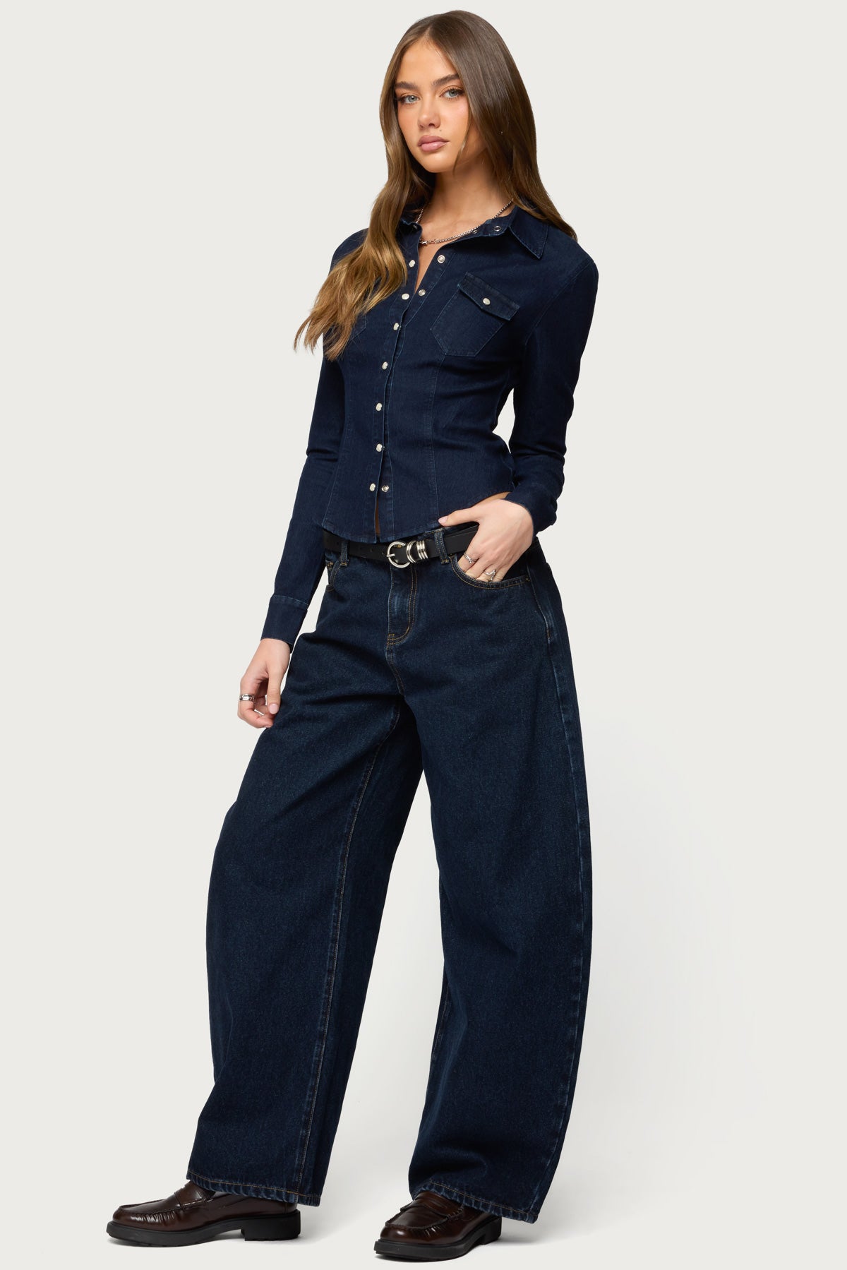 Shylo Stretchy Denim Button Up Shirt - Image 4