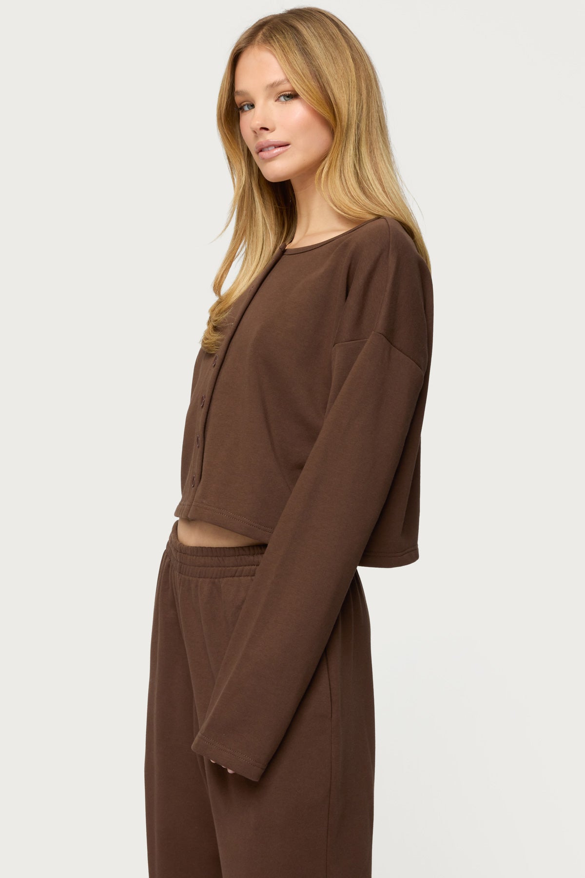 Binah Oversized French Terry Button Up Sweatshirt - Image 3