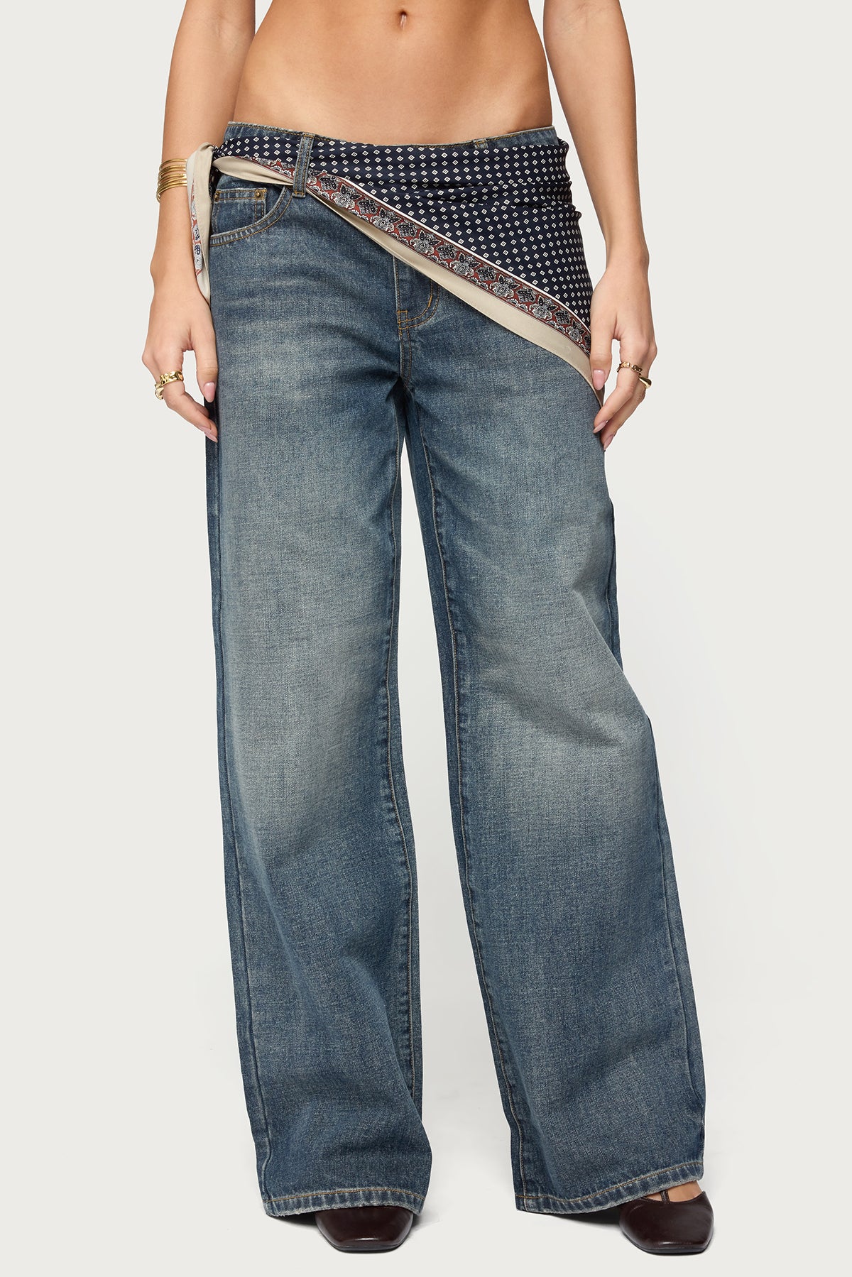 Della Waist Scarf Low Rise Baggy Jeans - Image 2