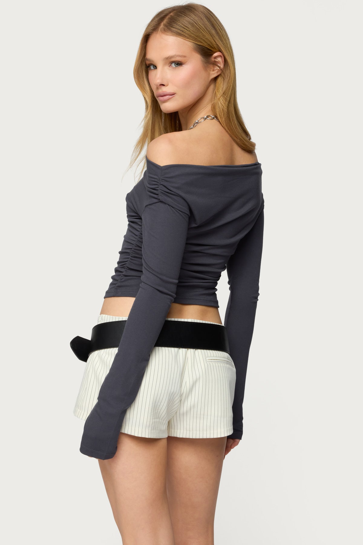 Milane Ruched Off Shoulder Ribbed Top - Image 5