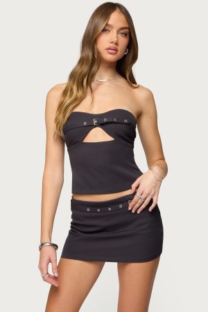 Jazi Cutout Grommet Belt Strapless Top