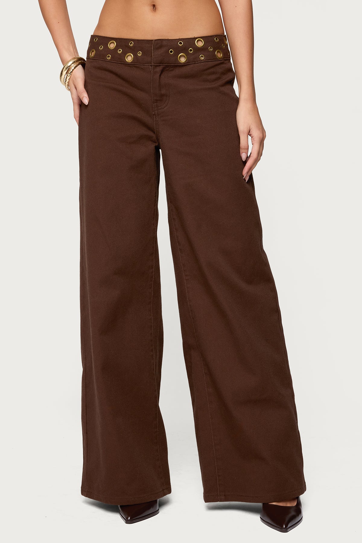 Mixed Grommet Low Rise Wide Leg Jeans - Image 2
